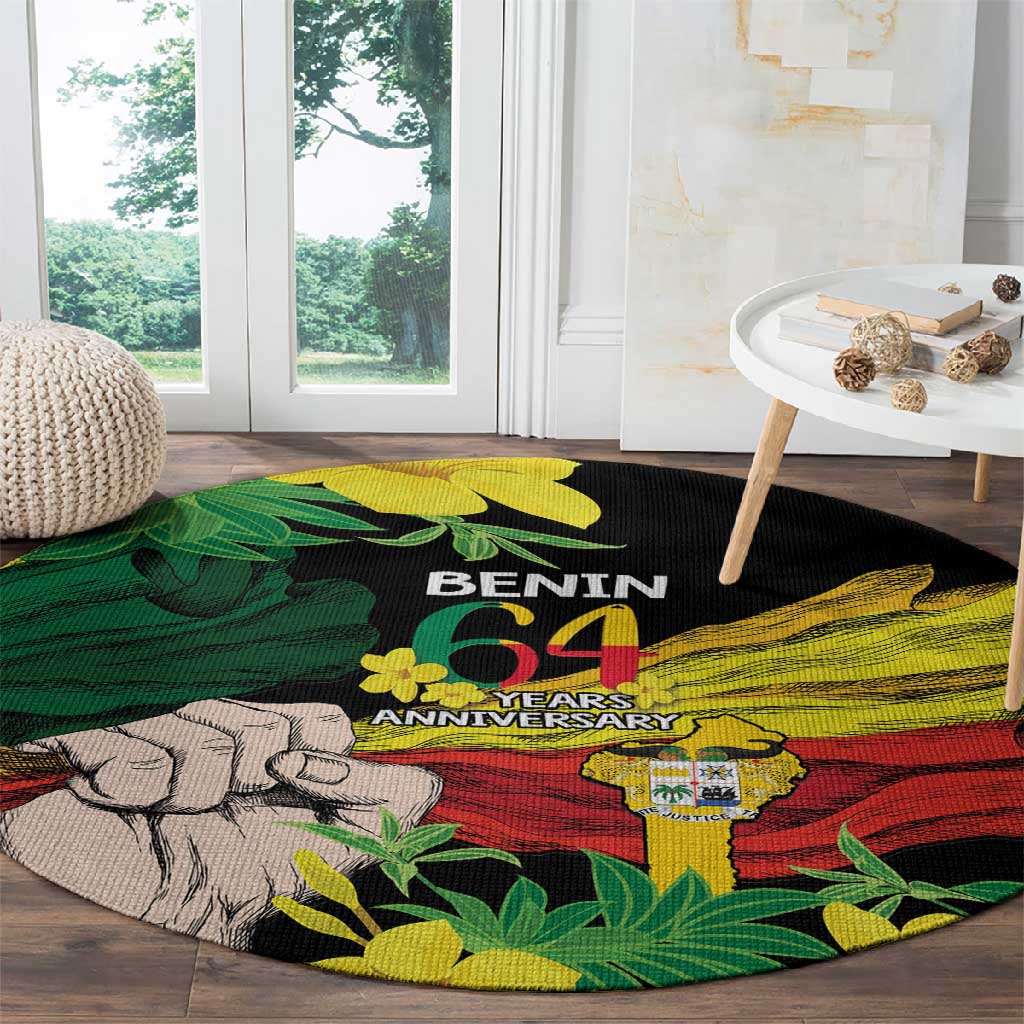 Benin National Day Round Carpet Happy 64th Independence Anniversary Yellow Allamanda LT14