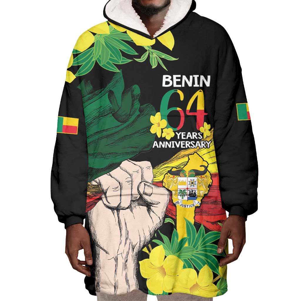 Benin National Day Wearable Blanket Hoodie Happy 64th Independence Anniversary Yellow Allamanda LT14