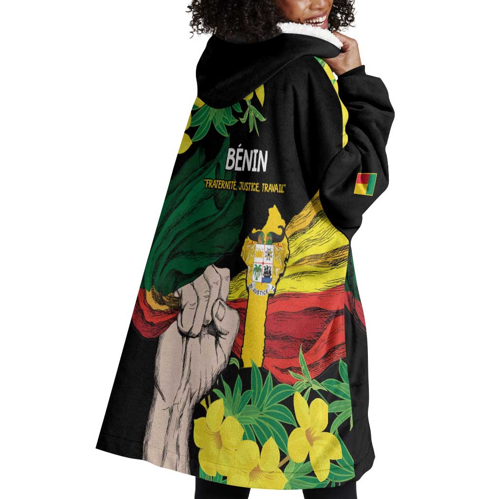Benin National Day Wearable Blanket Hoodie Happy 64th Independence Anniversary Yellow Allamanda LT14