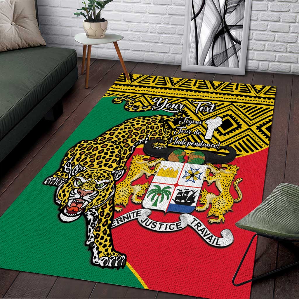 Personalised Benin National Day Area Rug Coat Of Arms With Leopard African Pattern LT14