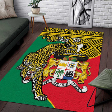 Personalised Benin National Day Area Rug Coat Of Arms With Leopard African Pattern LT14