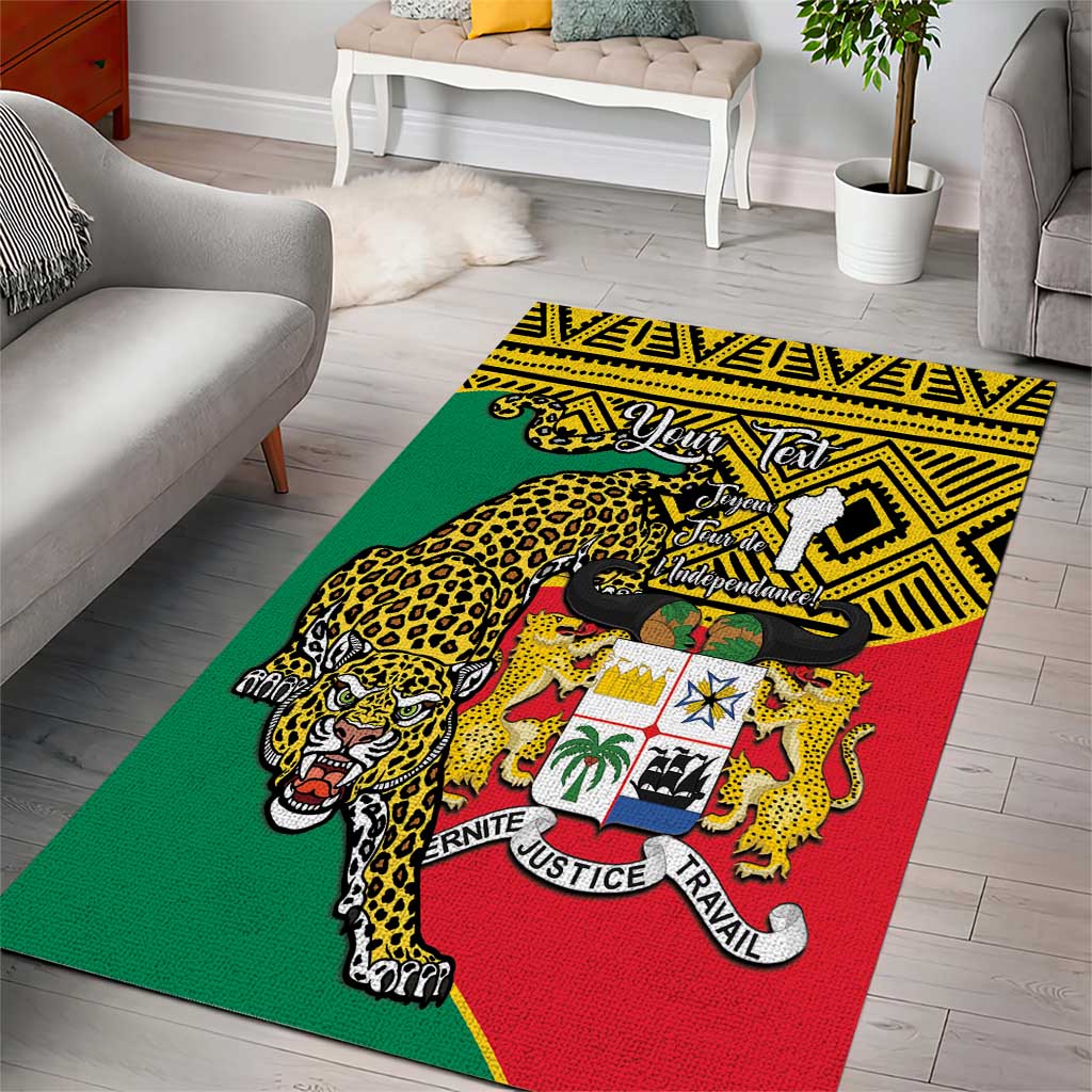 Personalised Benin National Day Area Rug Coat Of Arms With Leopard African Pattern LT14