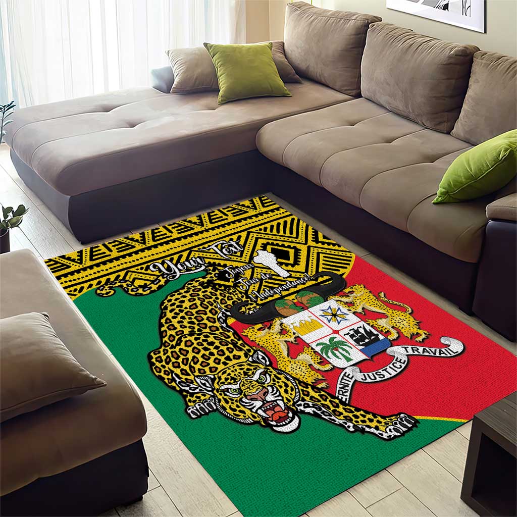 Personalised Benin National Day Area Rug Coat Of Arms With Leopard African Pattern LT14
