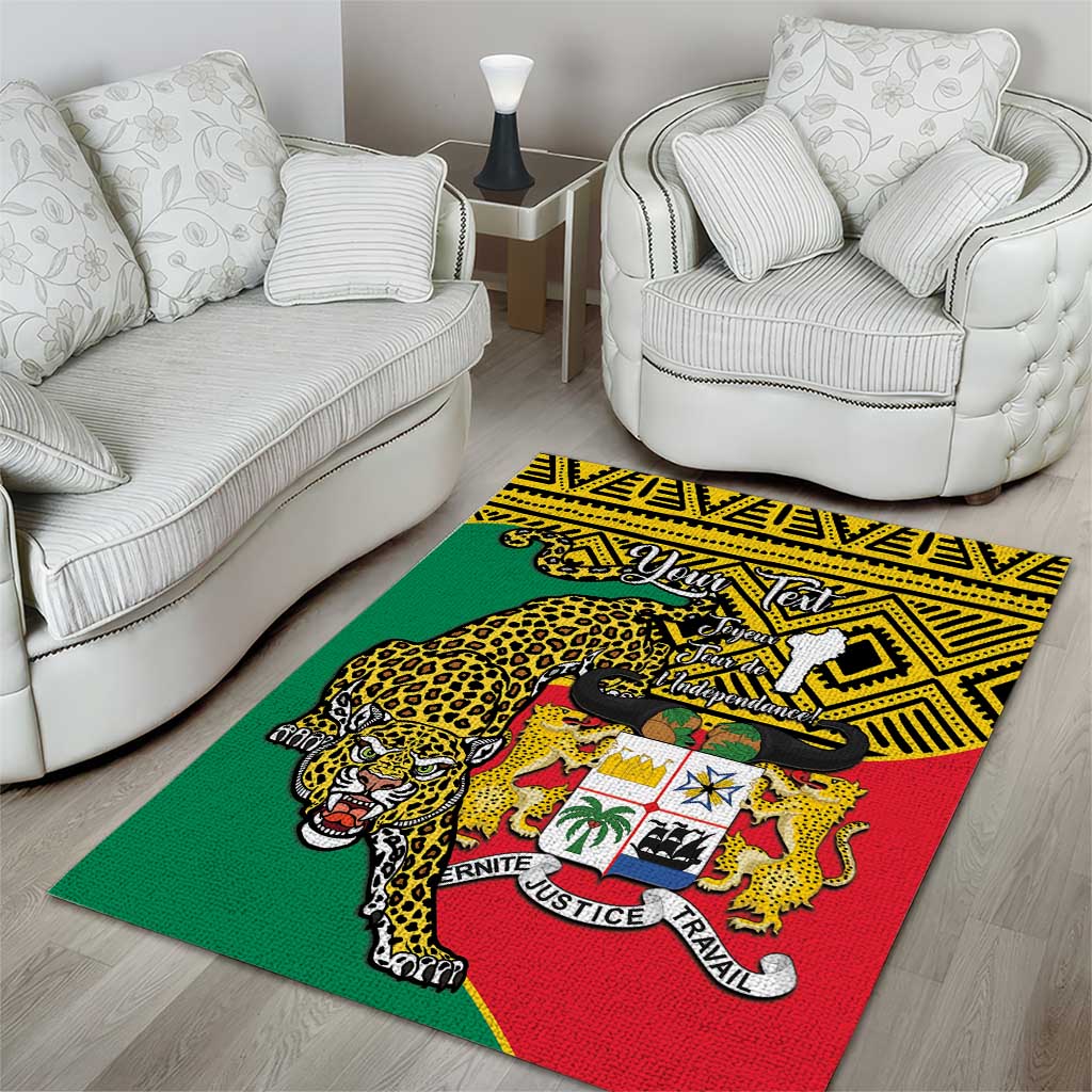 Personalised Benin National Day Area Rug Coat Of Arms With Leopard African Pattern LT14
