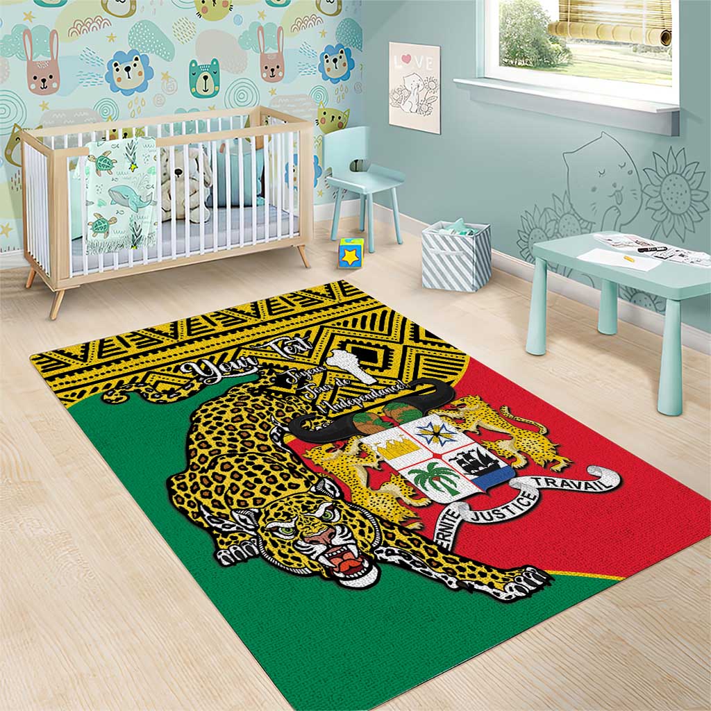 Personalised Benin National Day Area Rug Coat Of Arms With Leopard African Pattern LT14