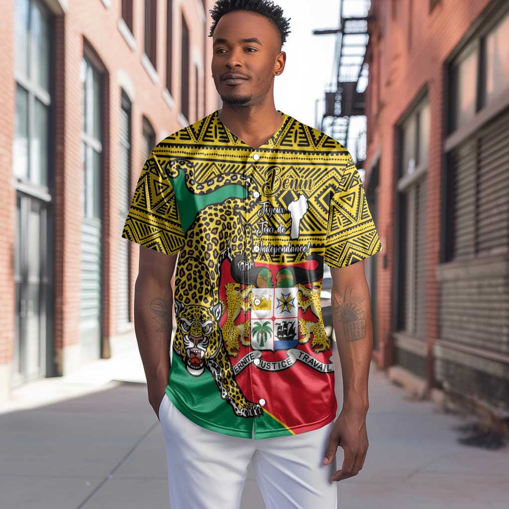 Personalised Benin National Day Baseball Jersey Coat Of Arms With Leopard African Pattern LT14