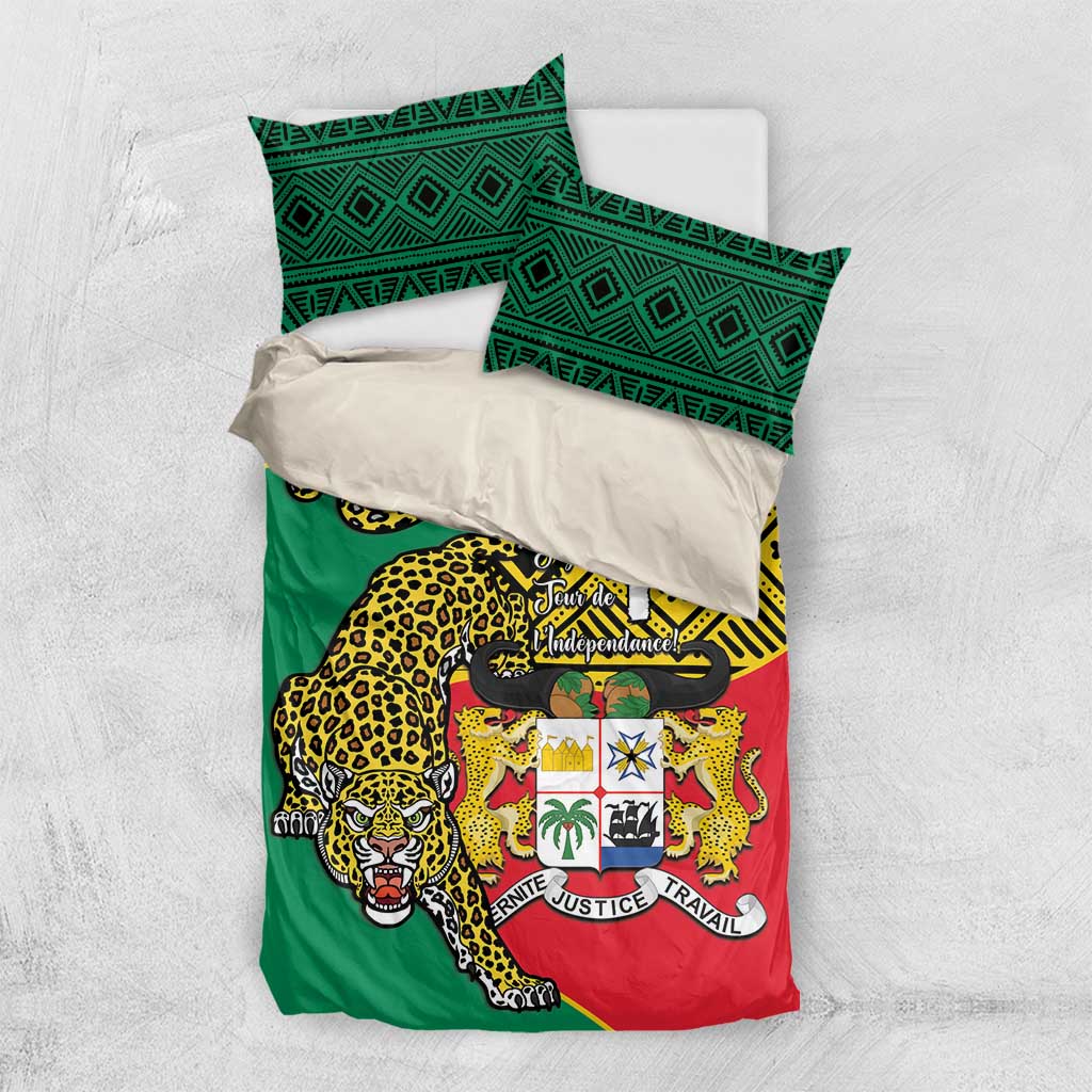 Personalised Benin National Day Bedding Set Coat Of Arms With Leopard African Pattern LT14