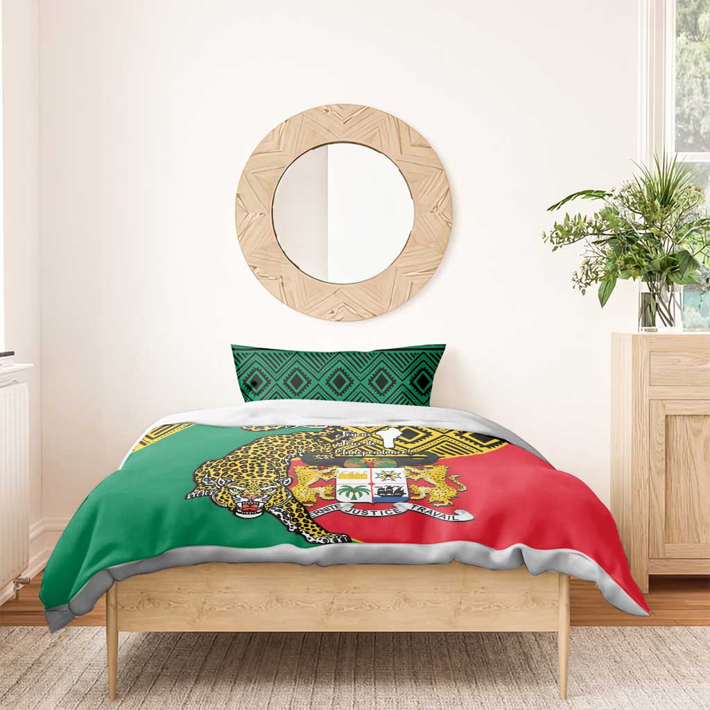 Personalised Benin National Day Bedding Set Coat Of Arms With Leopard African Pattern LT14