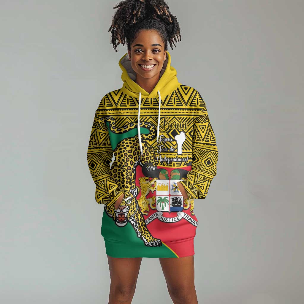Personalised Benin National Day Hoodie Dress Coat Of Arms With Leopard African Pattern LT14