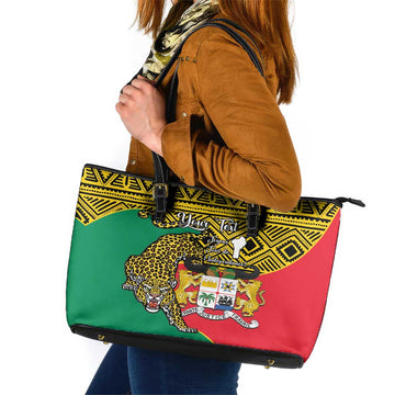 Personalised Benin National Day Leather Tote Bag Coat Of Arms With Leopard African Pattern LT14