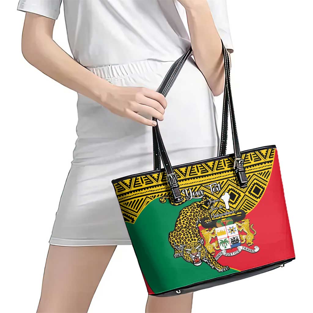 Personalised Benin National Day Leather Tote Bag Coat Of Arms With Leopard African Pattern LT14