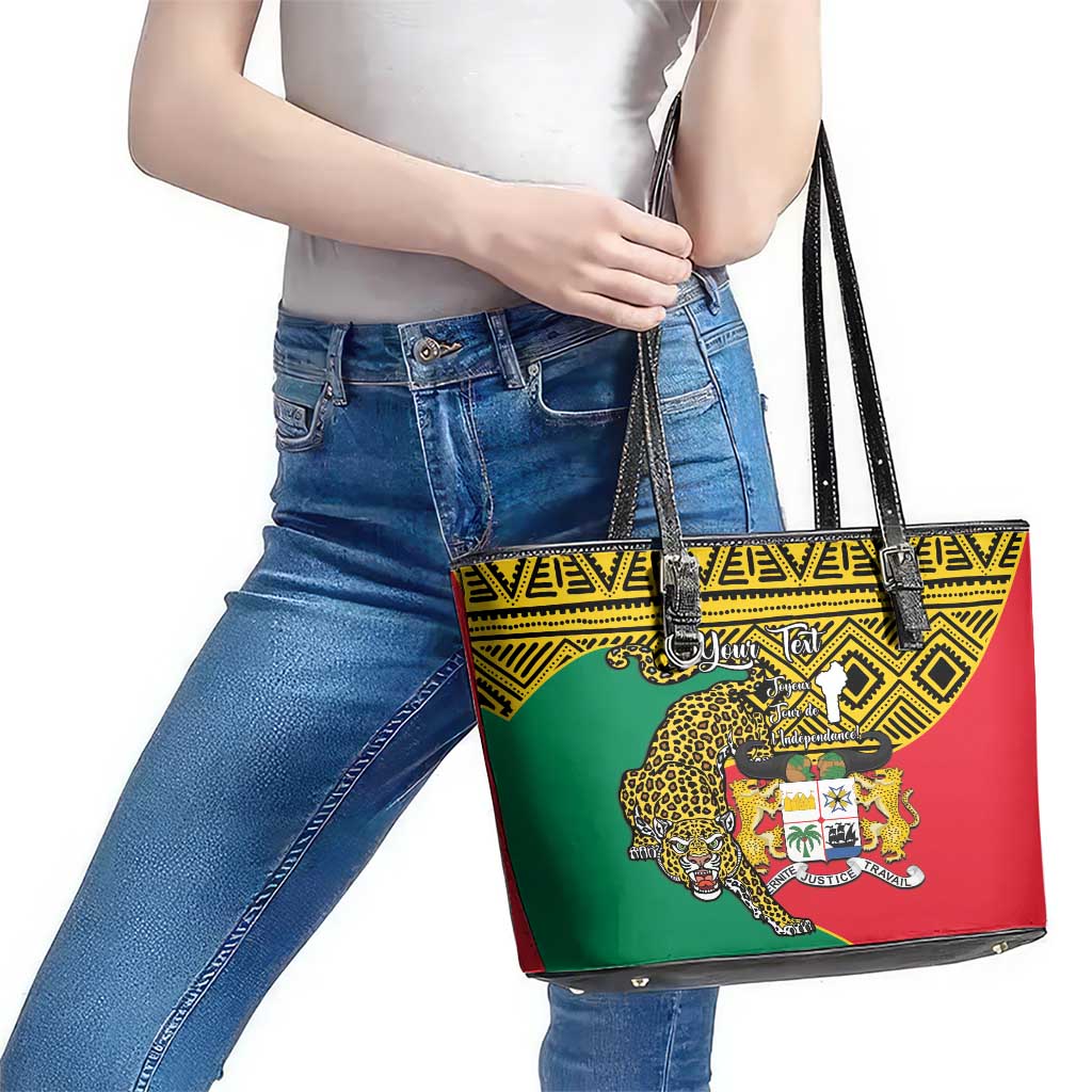 Personalised Benin National Day Leather Tote Bag Coat Of Arms With Leopard African Pattern LT14