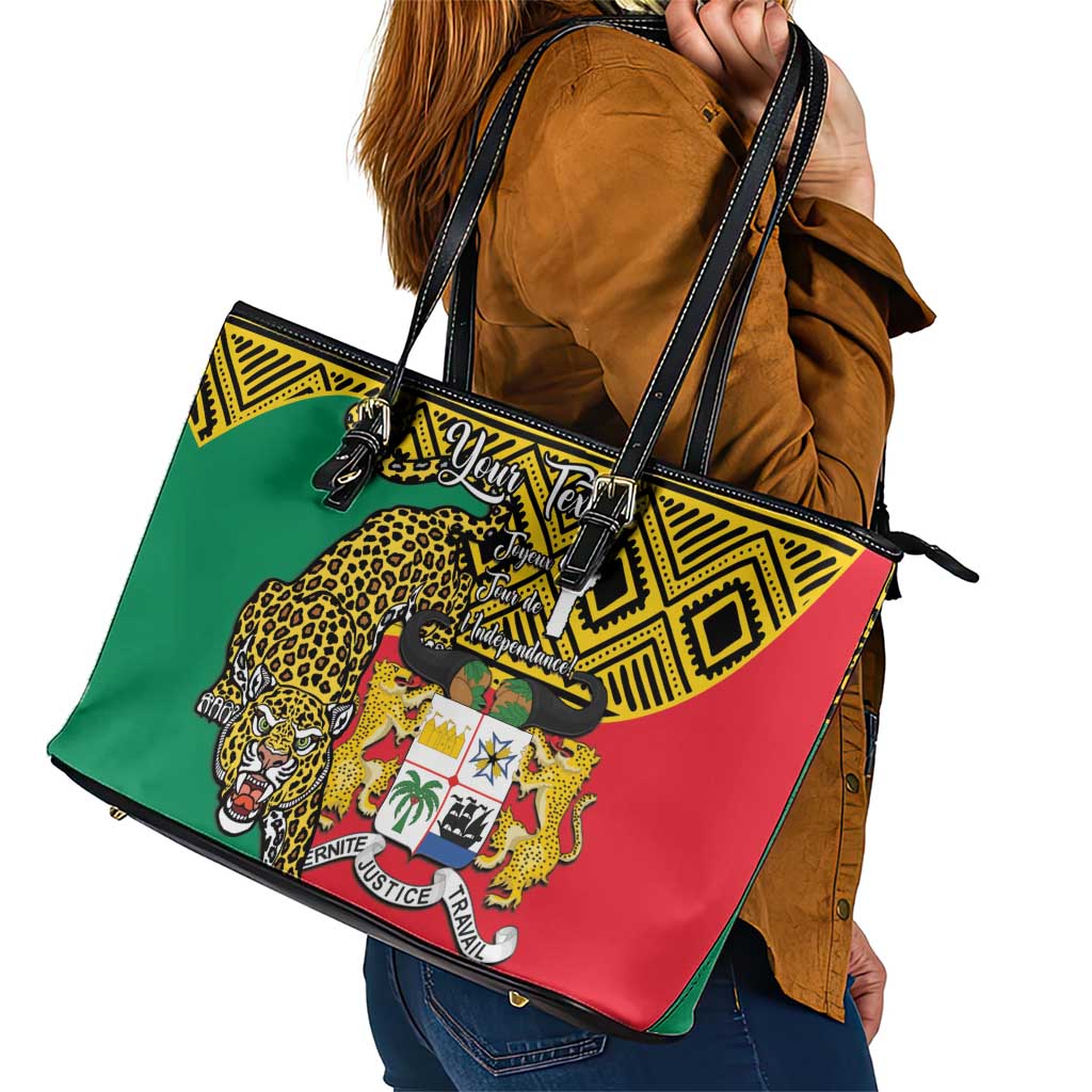 Personalised Benin National Day Leather Tote Bag Coat Of Arms With Leopard African Pattern LT14