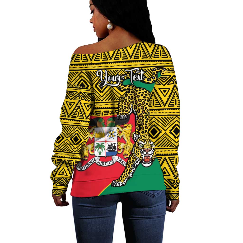 Personalised Benin National Day Off Shoulder Sweater Coat Of Arms With Leopard African Pattern LT14