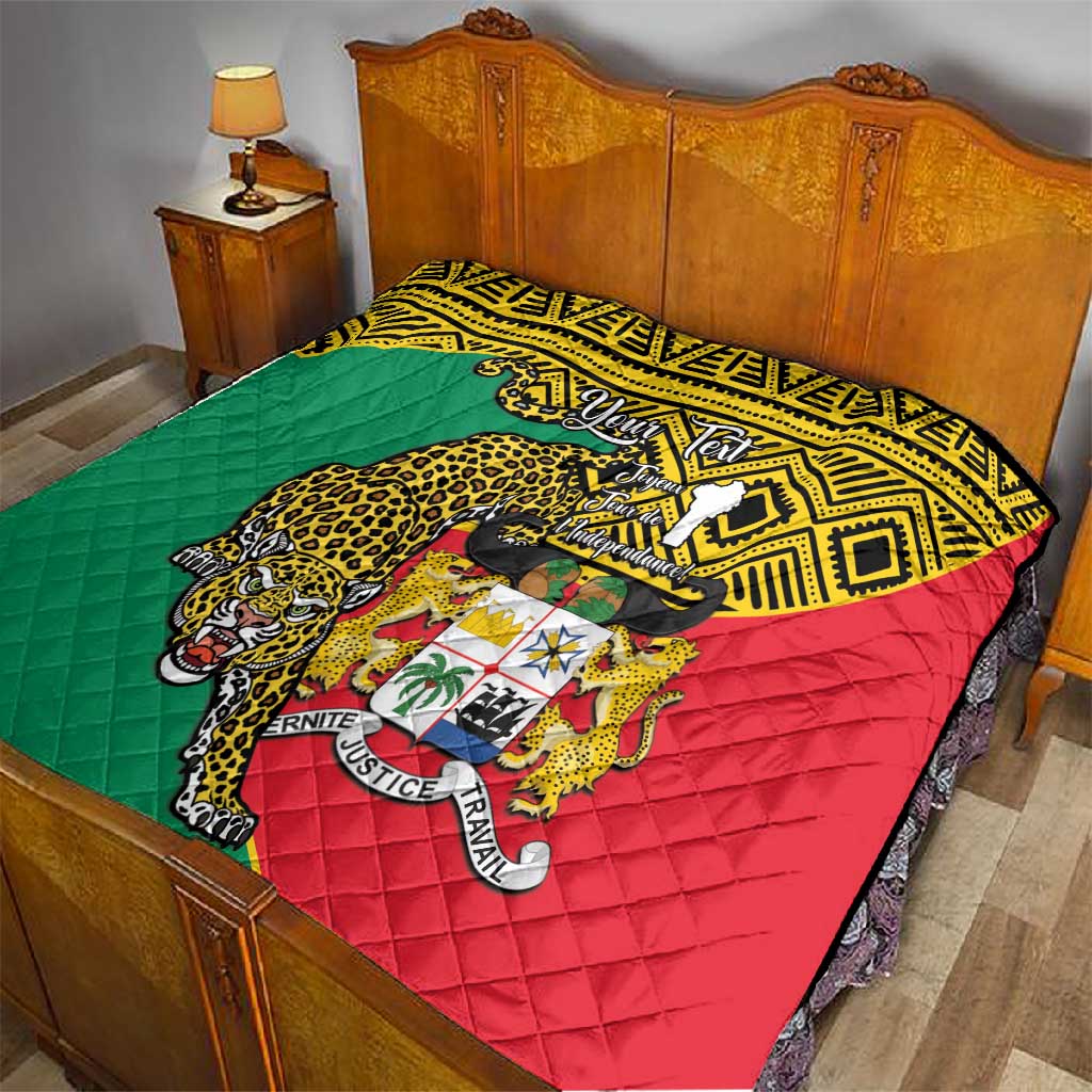 Personalised Benin National Day Quilt Coat Of Arms With Leopard African Pattern LT14