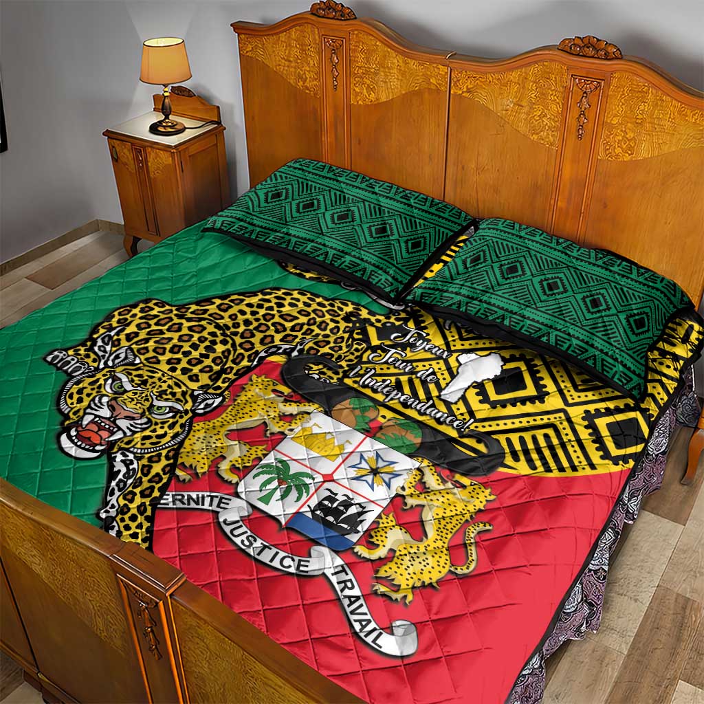 Personalised Benin National Day Quilt Bed Set Coat Of Arms With Leopard African Pattern LT14