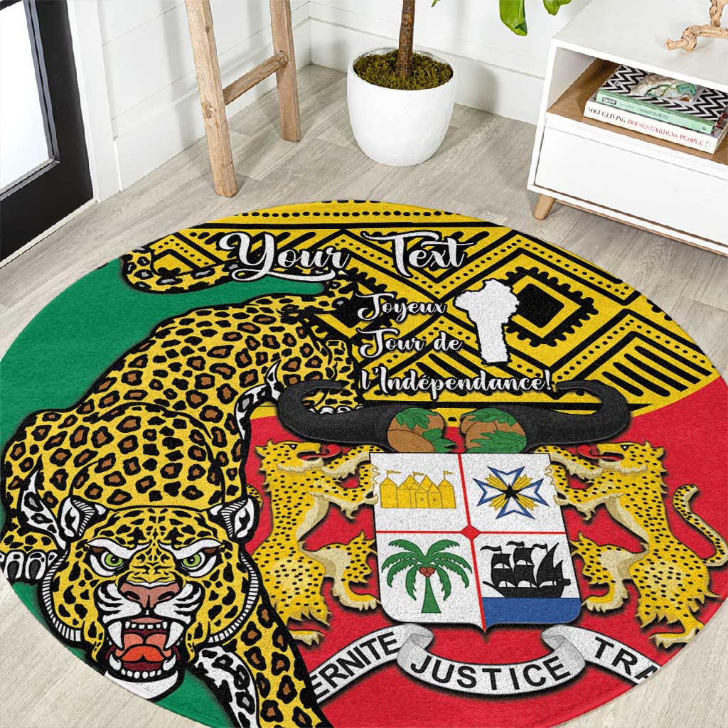 Personalised Benin National Day Round Carpet Coat Of Arms With Leopard African Pattern LT14