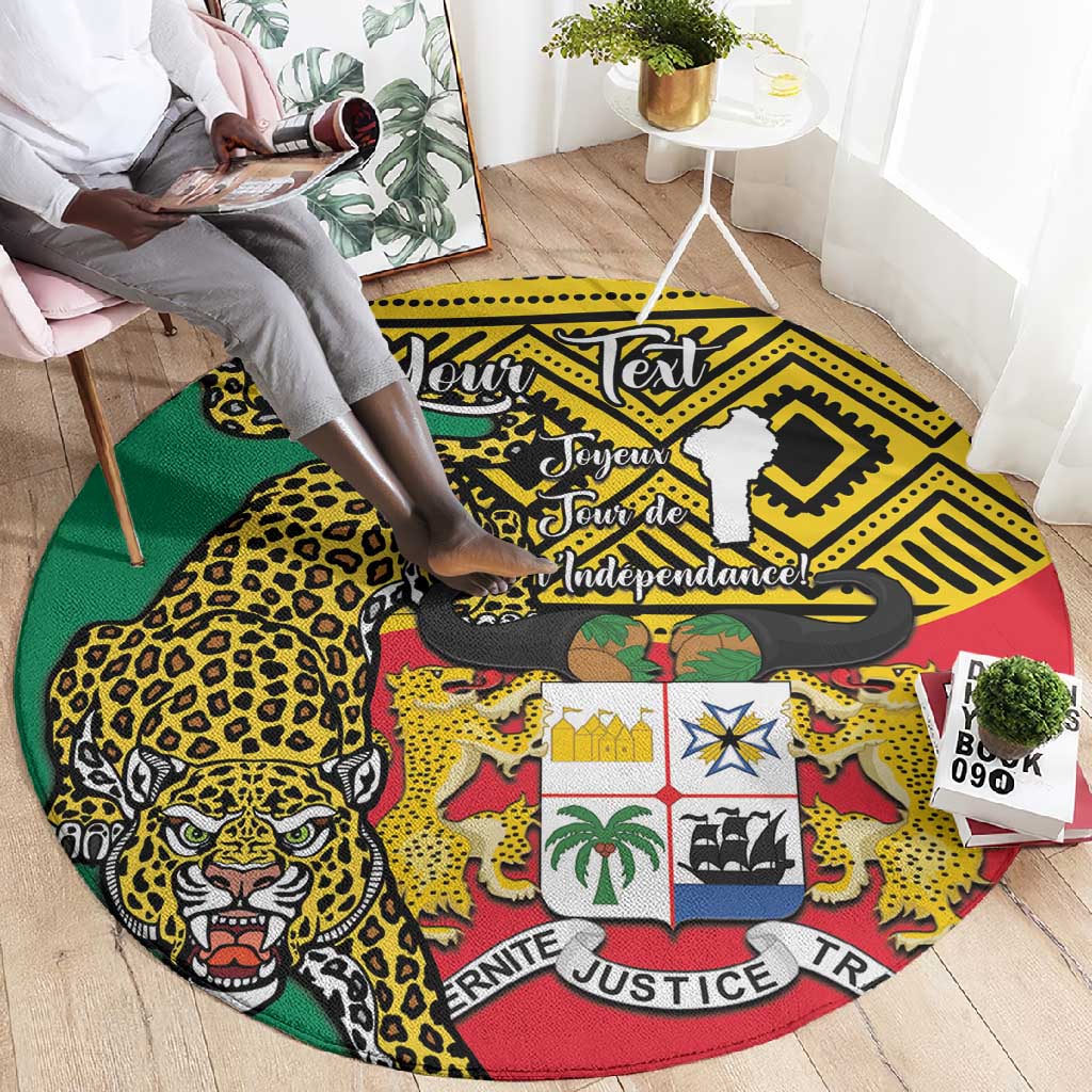 Personalised Benin National Day Round Carpet Coat Of Arms With Leopard African Pattern LT14