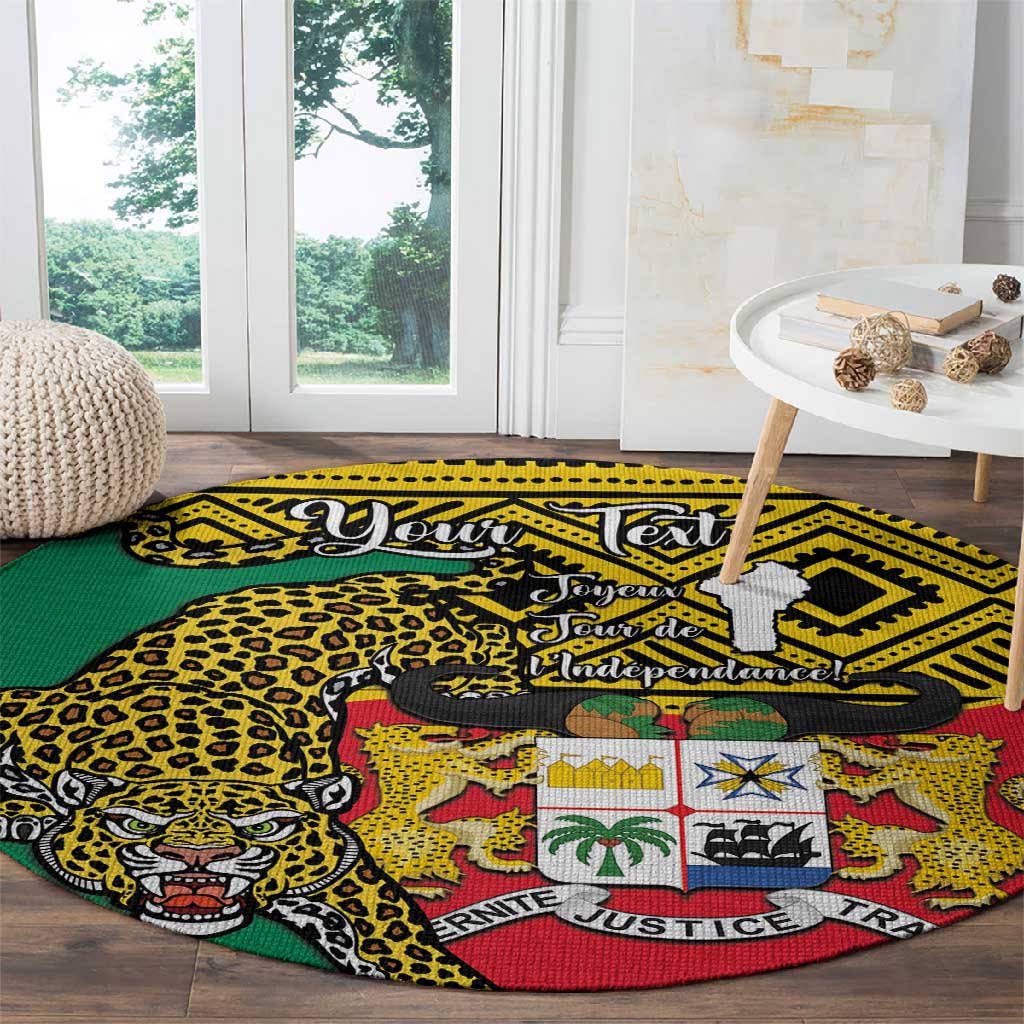 Personalised Benin National Day Round Carpet Coat Of Arms With Leopard African Pattern LT14