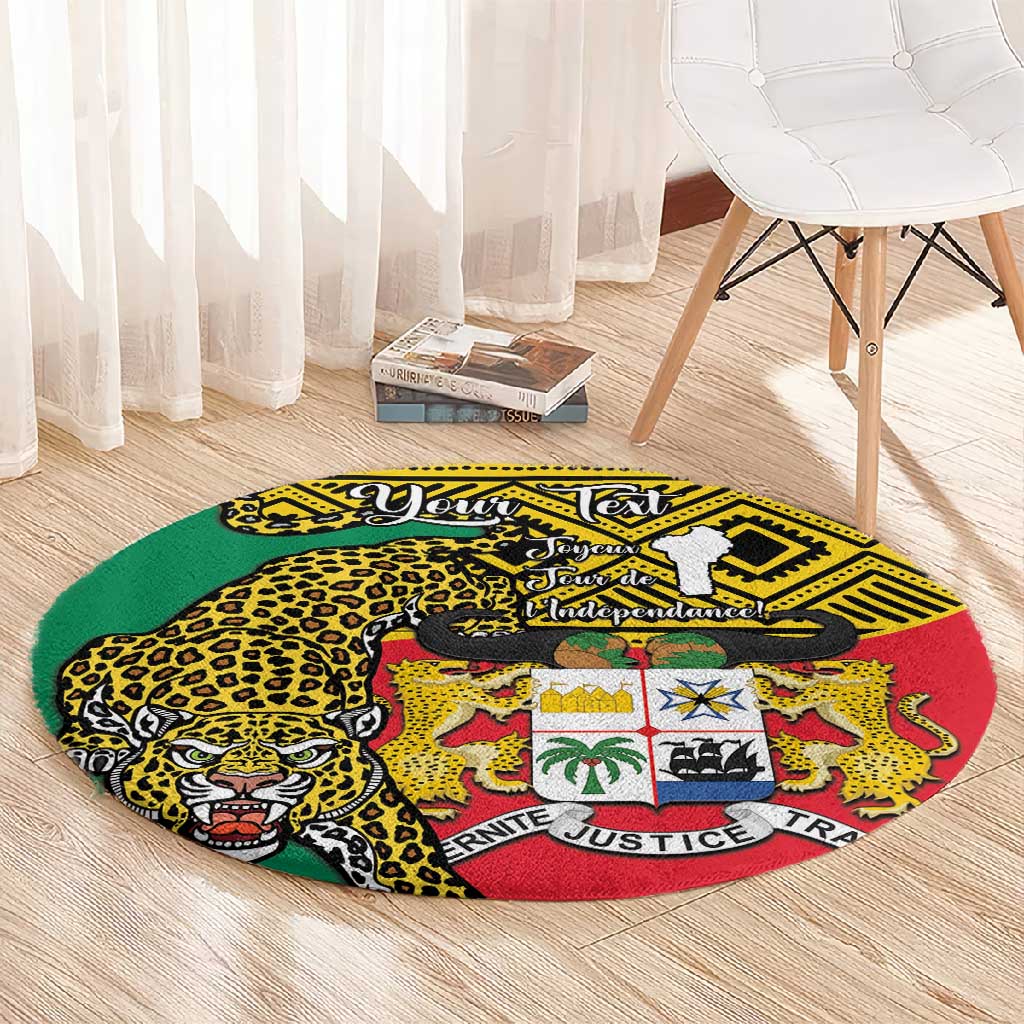 Personalised Benin National Day Round Carpet Coat Of Arms With Leopard African Pattern LT14