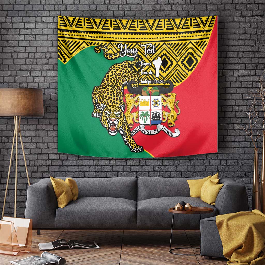 Personalised Benin National Day Tapestry Coat Of Arms With Leopard African Pattern LT14