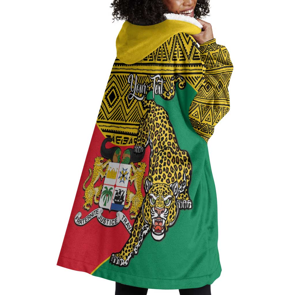 Personalised Benin National Day Wearable Blanket Hoodie Coat Of Arms With Leopard African Pattern LT14