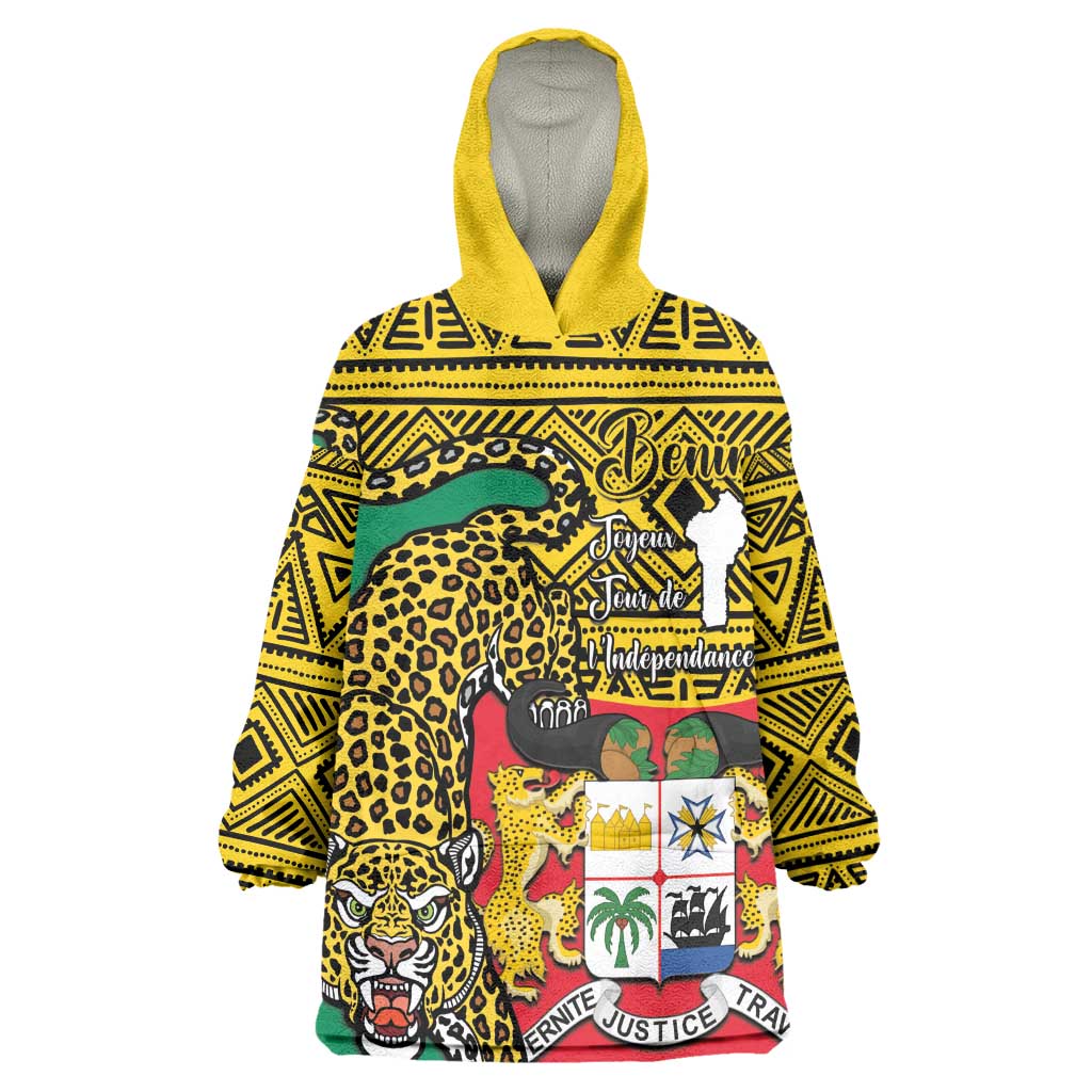 Personalised Benin National Day Wearable Blanket Hoodie Coat Of Arms With Leopard African Pattern LT14