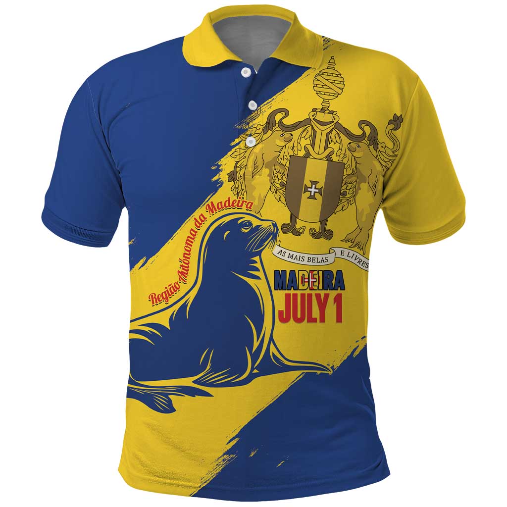 Personalised Madeira Day Polo Shirt July 1 Monk Seal Grunge Style LT14