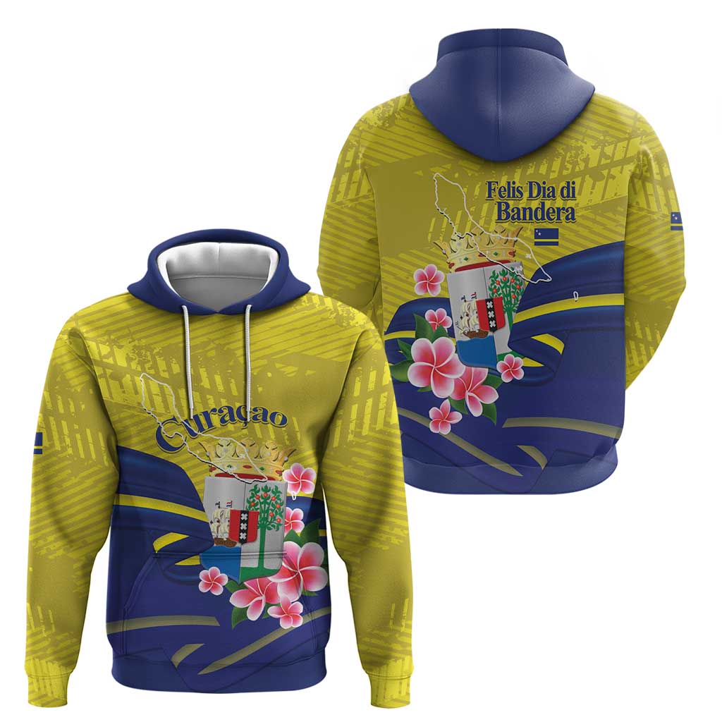 Curacao Flag Day Hoodie Felis Dia di Bandera Pink Plumeria LT14