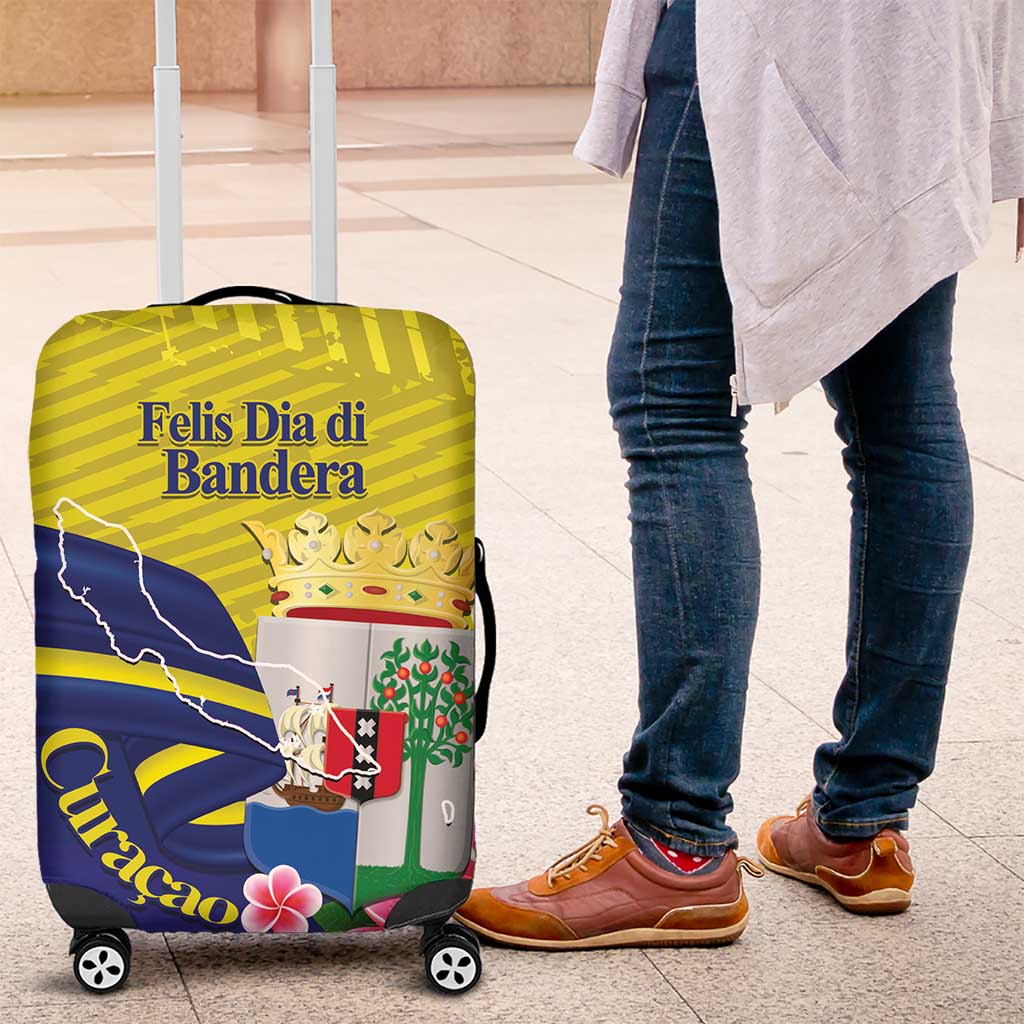 Curacao Flag Day Luggage Cover Felis Dia di Bandera Pink Plumeria LT14