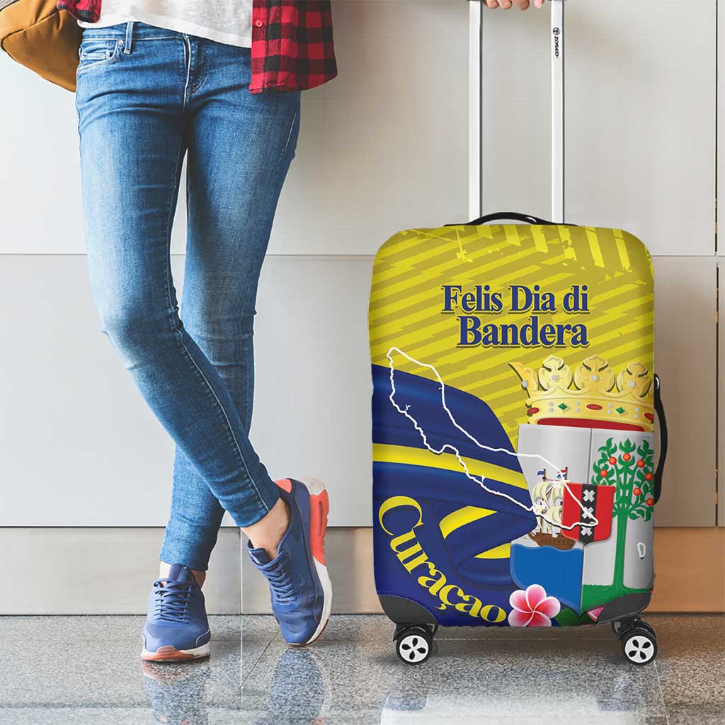 Curacao Flag Day Luggage Cover Felis Dia di Bandera Pink Plumeria LT14