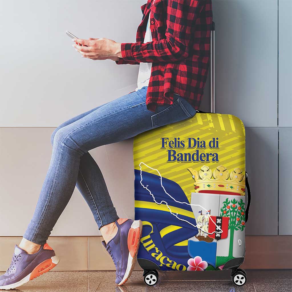 Curacao Flag Day Luggage Cover Felis Dia di Bandera Pink Plumeria LT14