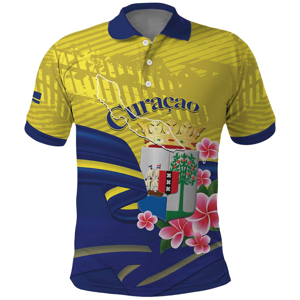 Curacao Flag Day Polo Shirt Felis Dia di Bandera Pink Plumeria LT14