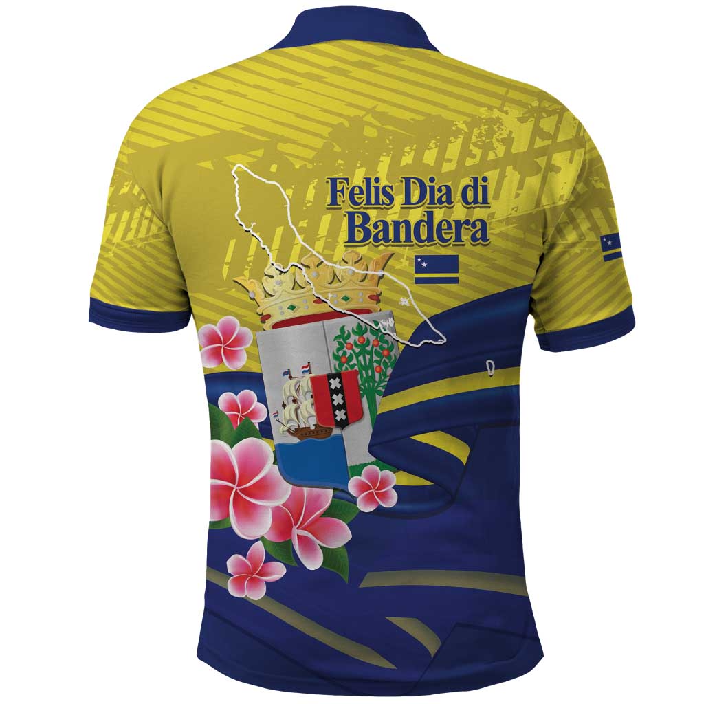 Curacao Flag Day Polo Shirt Felis Dia di Bandera Pink Plumeria LT14