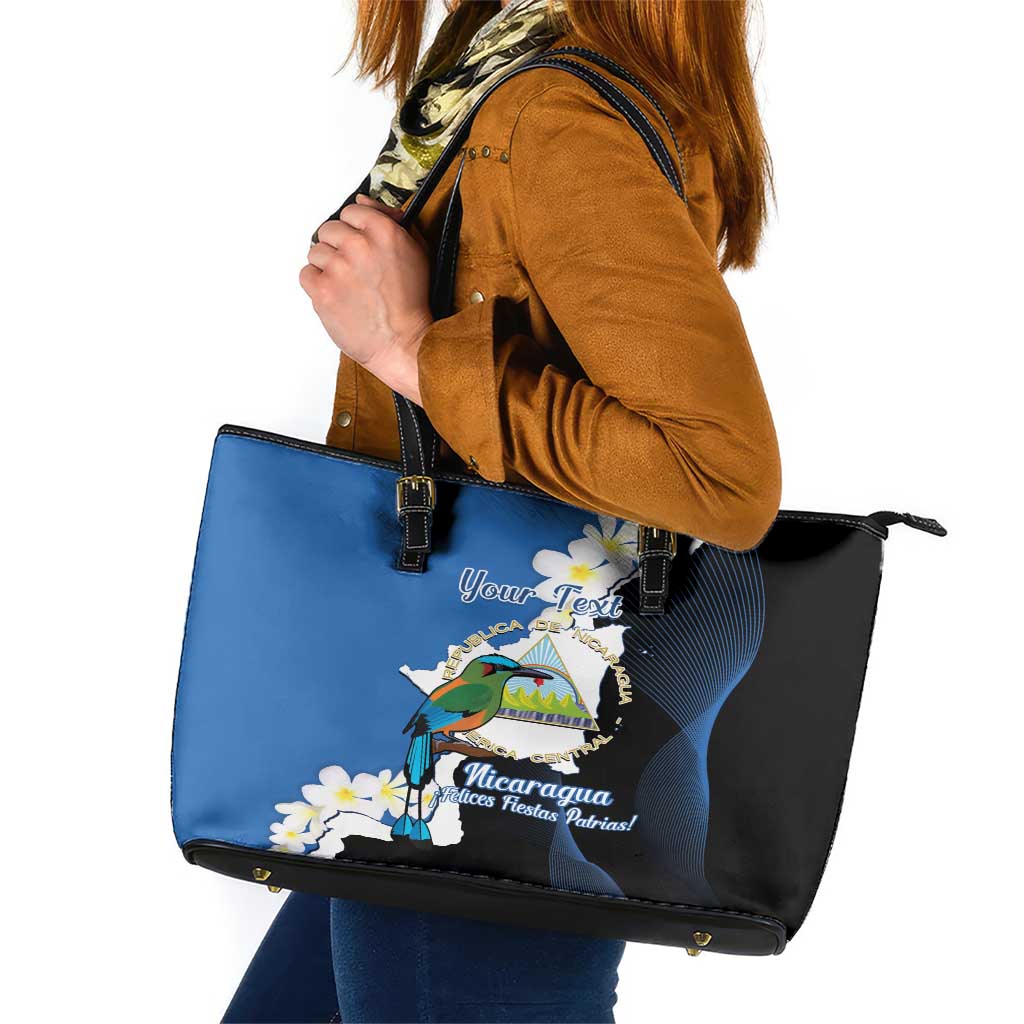 Personalized Nicaragua Independence Day Leather Tote Bag Nicaraguan Guardabarranco Mix Sacuanjoche Flowers LT14