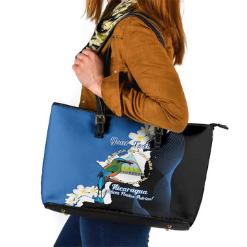 Personalized Nicaragua Independence Day Leather Tote Bag Nicaraguan Guardabarranco Mix Sacuanjoche Flowers LT14