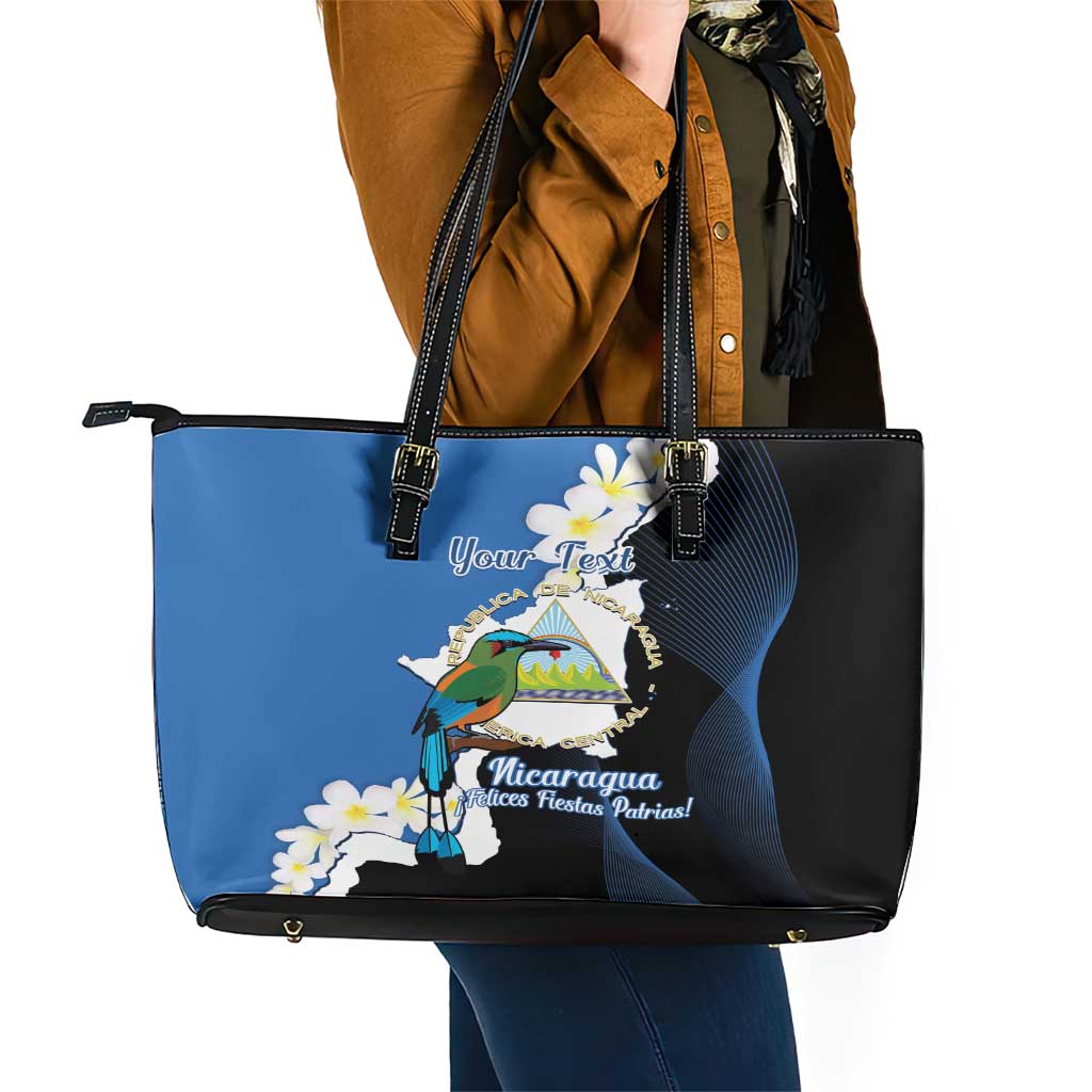 Personalized Nicaragua Independence Day Leather Tote Bag Nicaraguan Guardabarranco Mix Sacuanjoche Flowers LT14