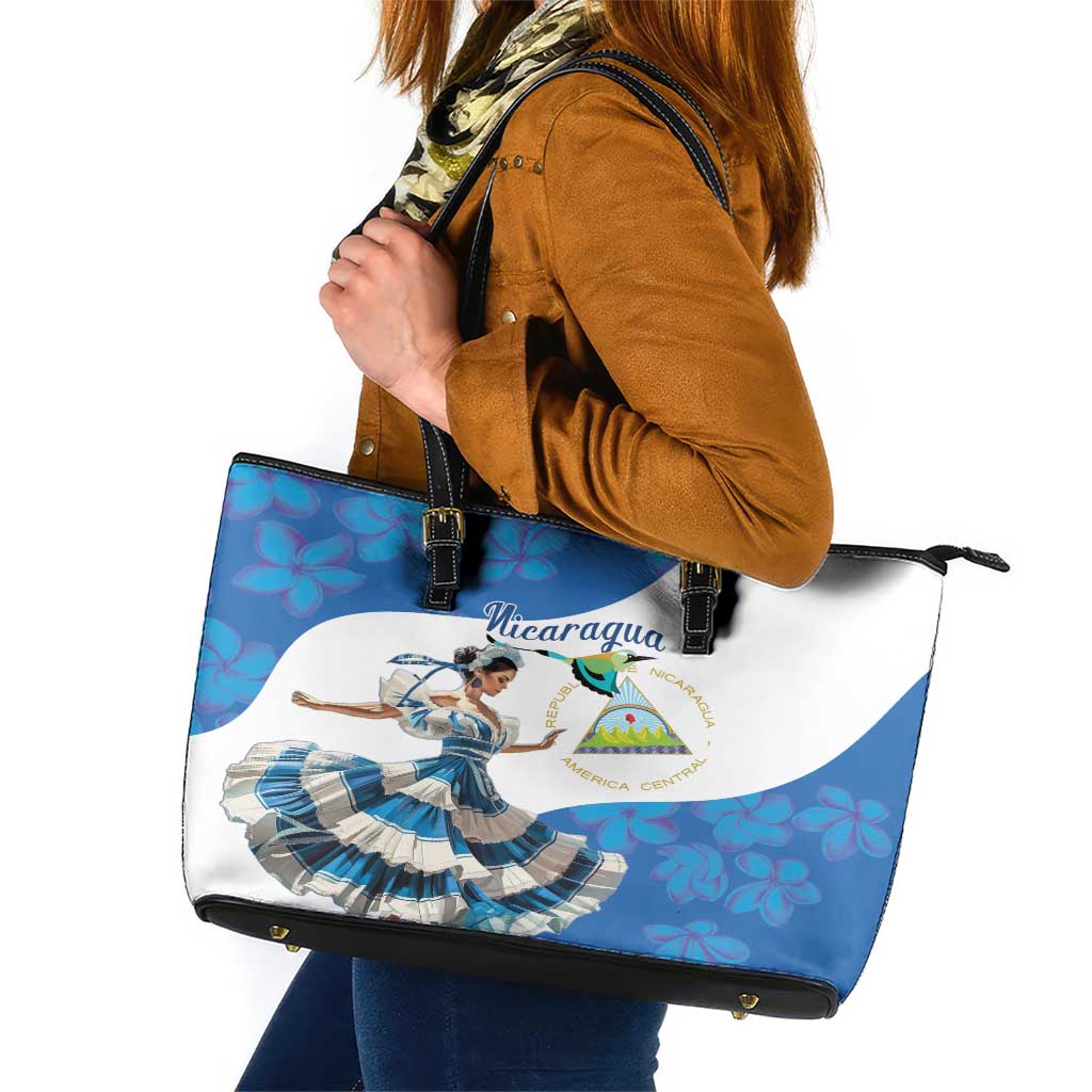 Felices Fiestas Patrias Nicaragua Leather Tote Bag Bailes Nicaraguan Girl LT14