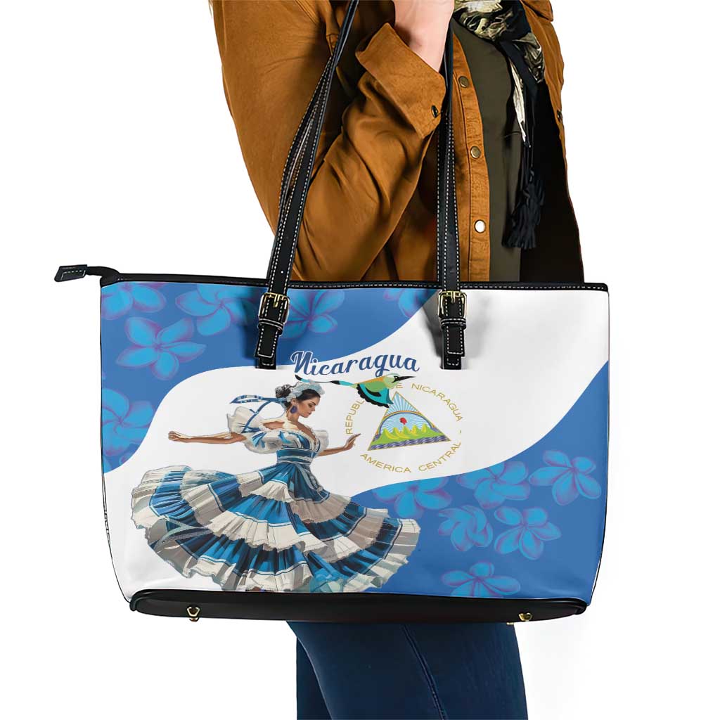 Felices Fiestas Patrias Nicaragua Leather Tote Bag Bailes Nicaraguan Girl LT14