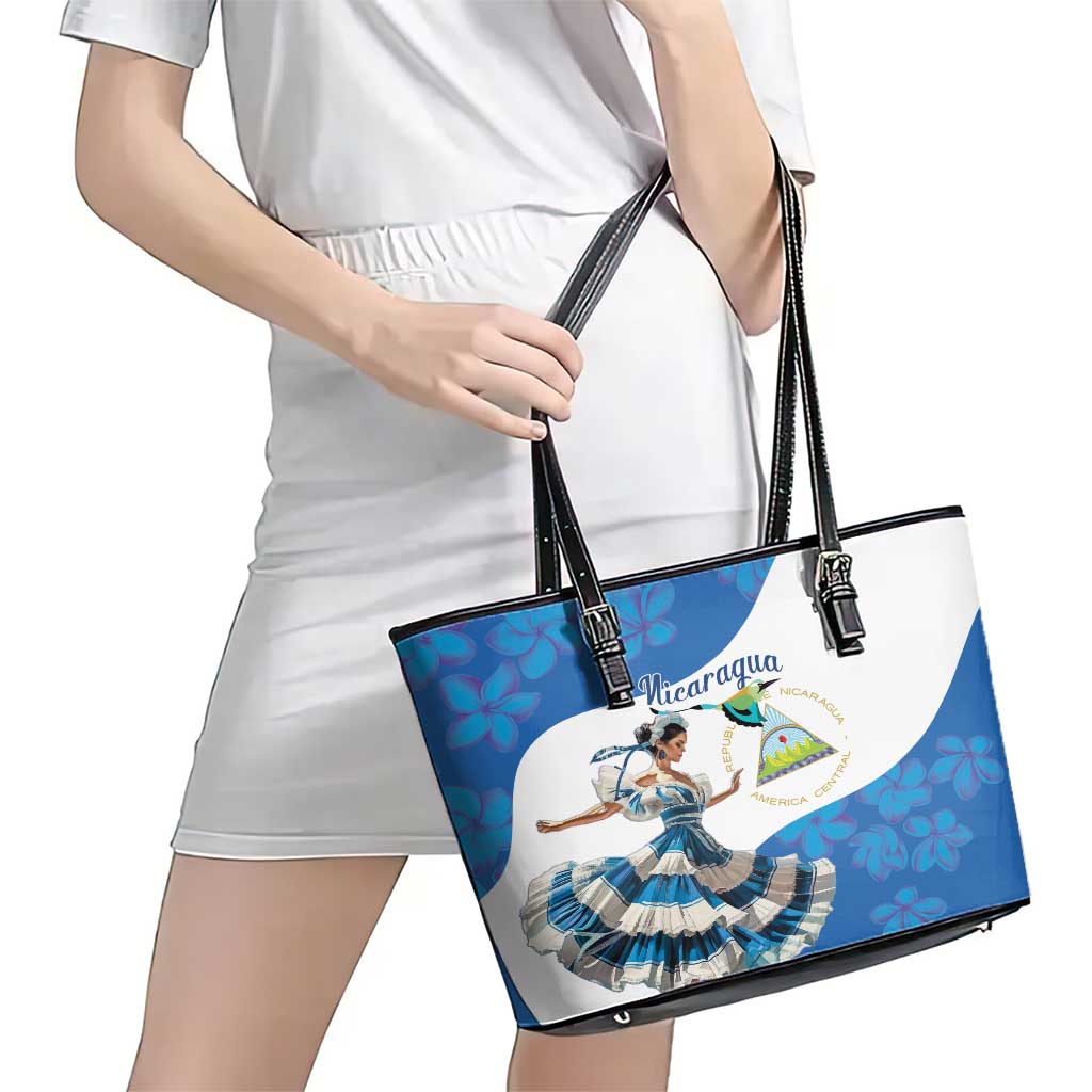 Felices Fiestas Patrias Nicaragua Leather Tote Bag Bailes Nicaraguan Girl LT14