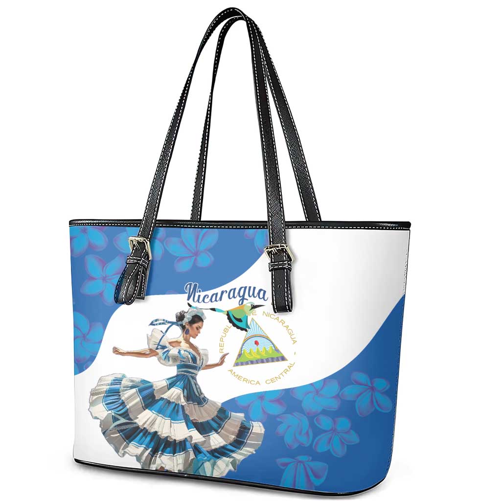Felices Fiestas Patrias Nicaragua Leather Tote Bag Bailes Nicaraguan Girl LT14