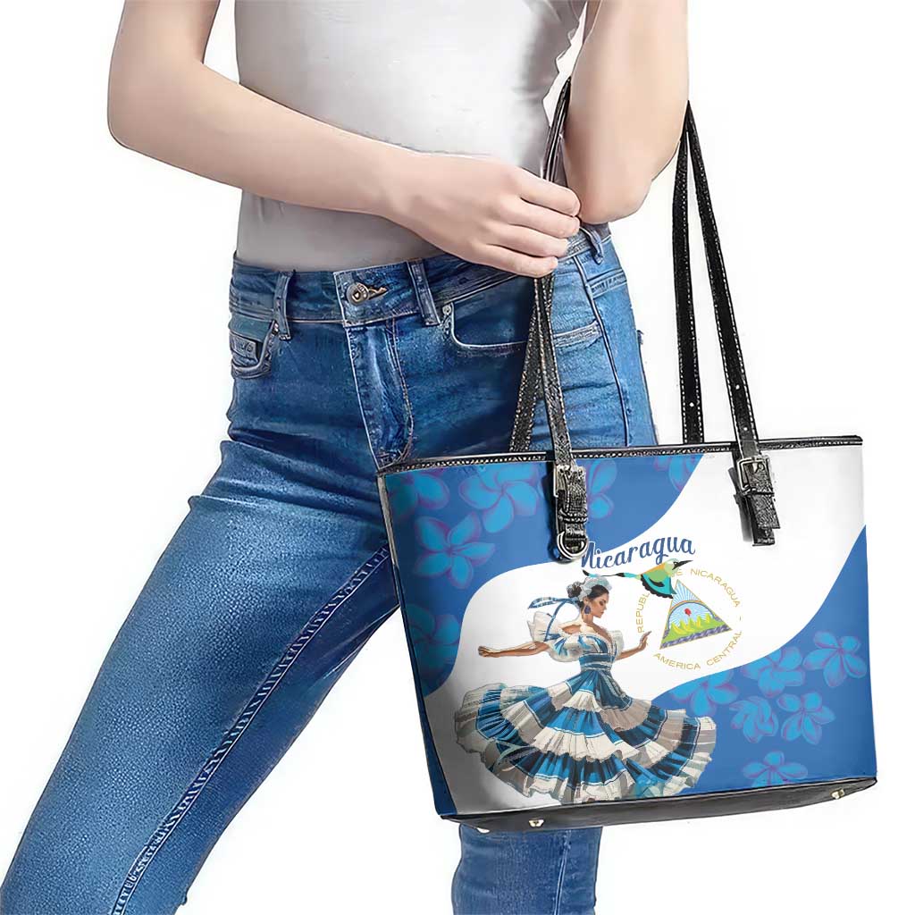 Felices Fiestas Patrias Nicaragua Leather Tote Bag Bailes Nicaraguan Girl LT14