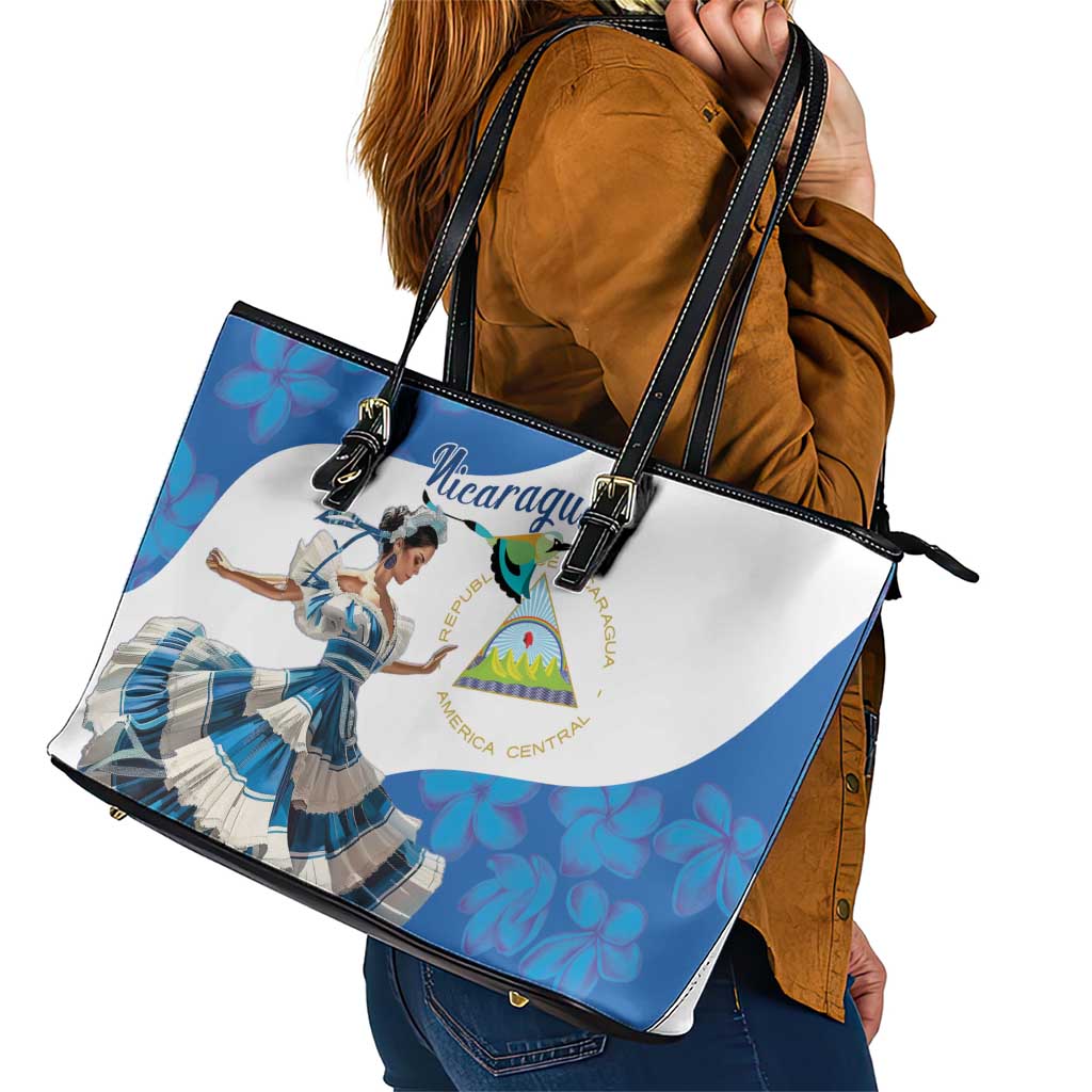 Felices Fiestas Patrias Nicaragua Leather Tote Bag Bailes Nicaraguan Girl LT14