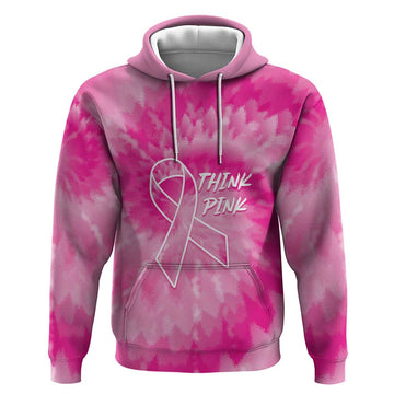 Personalized Breast Cancer Awareness Hoodie Think Pink Tie Dye Ribbon LT14