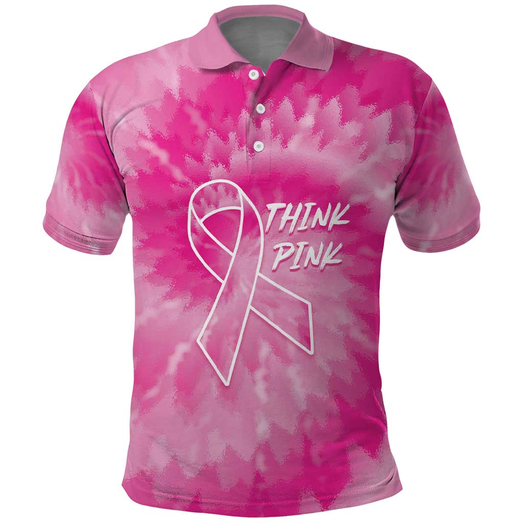 Personalized Breast Cancer Awareness Polo Shirt Think Pink Tie Dye Ribbon LT14