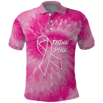 Personalized Breast Cancer Awareness Polo Shirt Think Pink Tie Dye Ribbon LT14