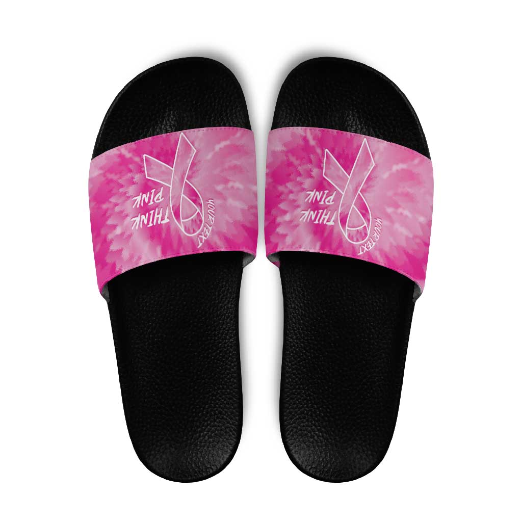 Breast Cancer Awareness Slide Sandals Think Pink Tie Dye Ribbon LT14