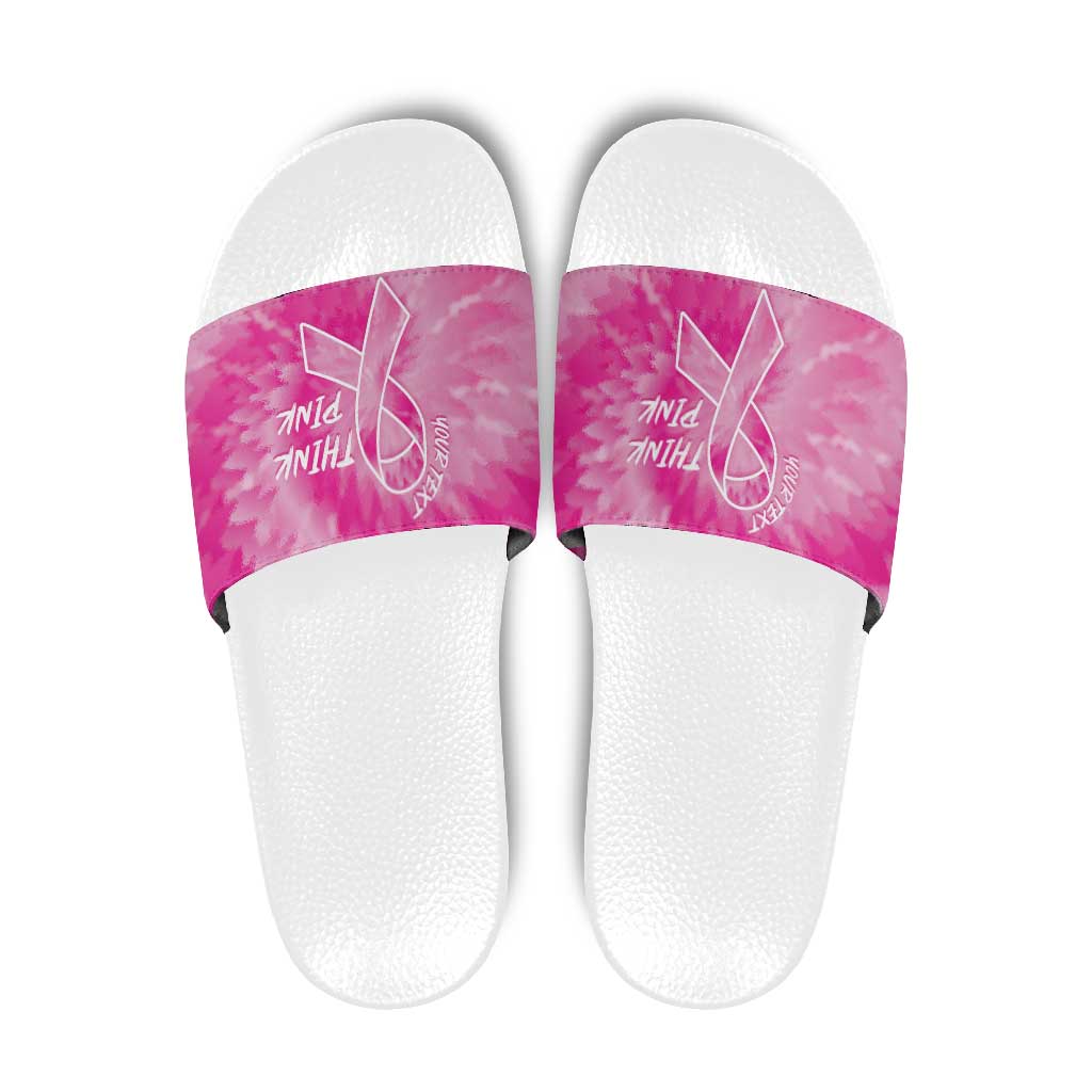 Breast Cancer Awareness Slide Sandals Think Pink Tie Dye Ribbon LT14
