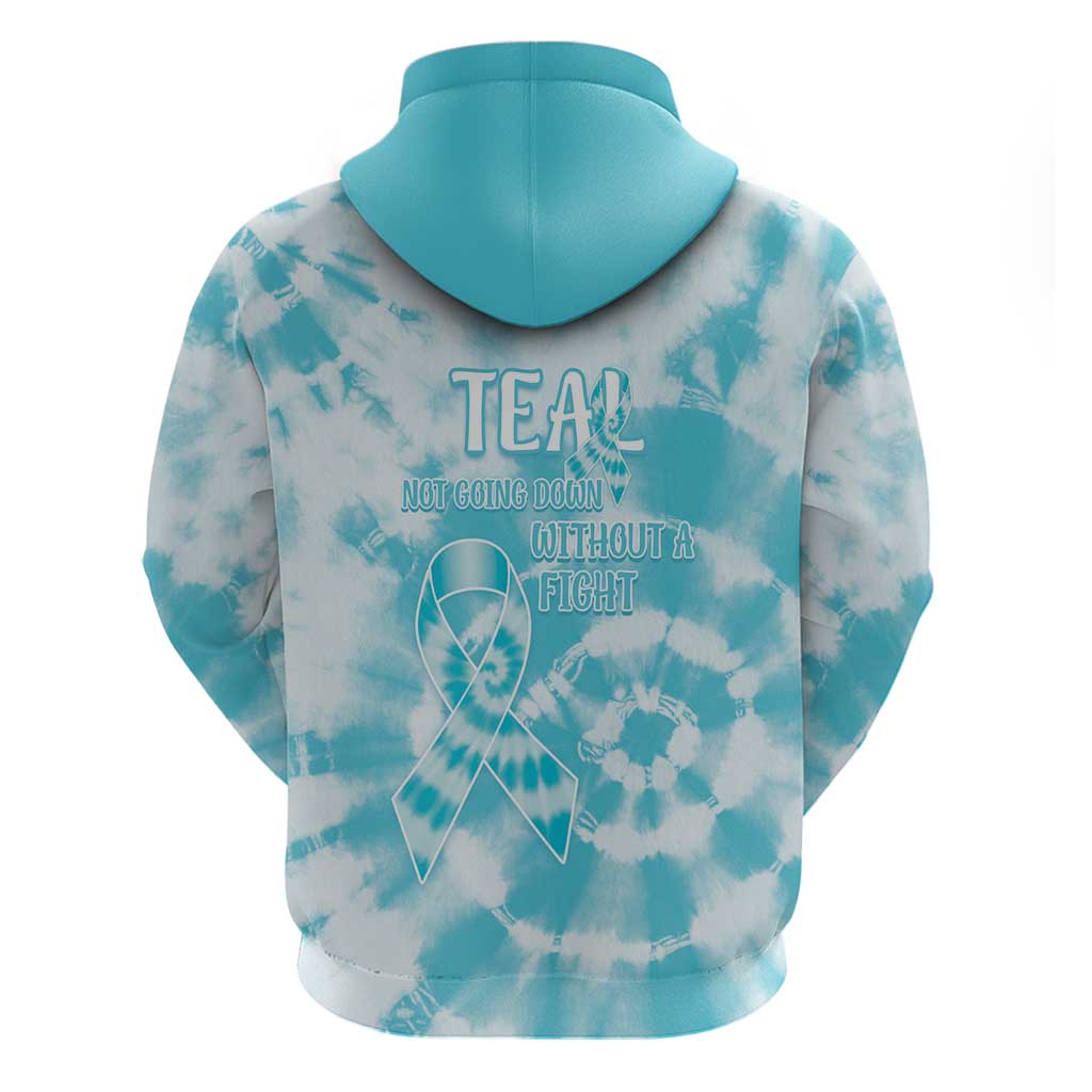 Teal Ribbon Cervical Cancer Awareness Hoodie Not Going Down Without A Fight Tie Dye LT14