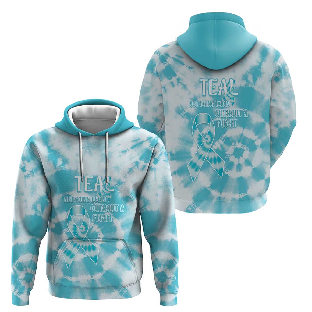 Teal Ribbon Cervical Cancer Awareness Hoodie Not Going Down Without A Fight Tie Dye LT14